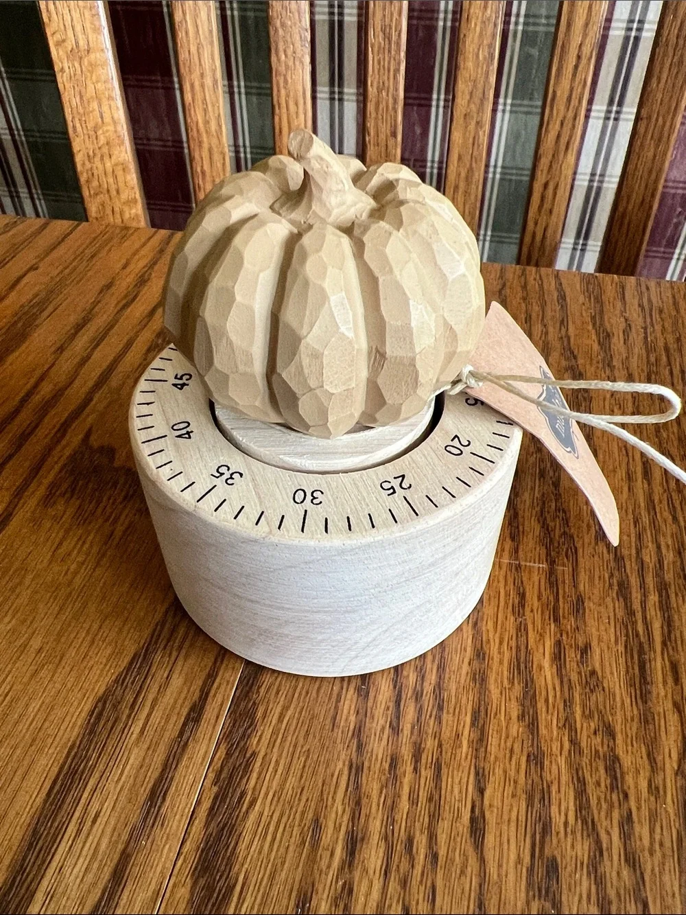 Mud Pie Timer Carved Wood Pumpkin Kitchen Timer in Natural Beige NWT